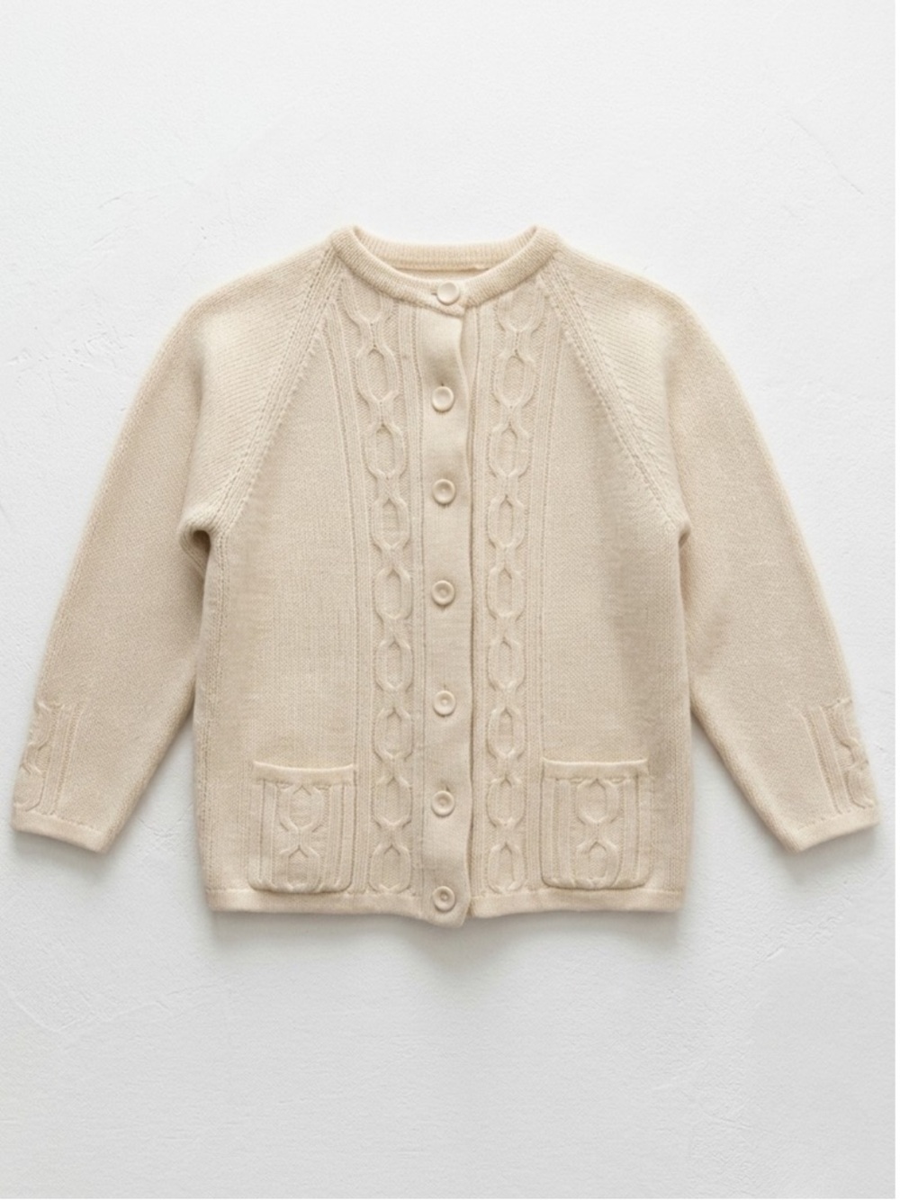 Vintage "Styled by Rose" Ivory‎ Cable Knit Cardigan - 60s/70s Retro - Small